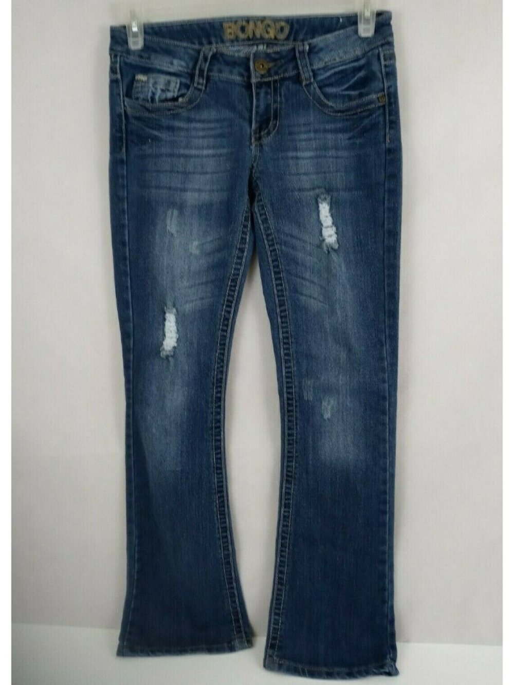 Bongo Distressed Studded Ripped Embroidered Whiskered Bootcut Jeans Size 3 28/30